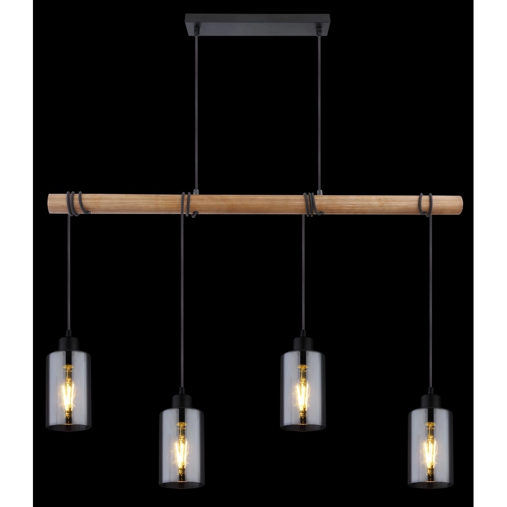 Lampe suspendue Hadera Noir 4 clairs avec verre fumé Globo 9007371414840