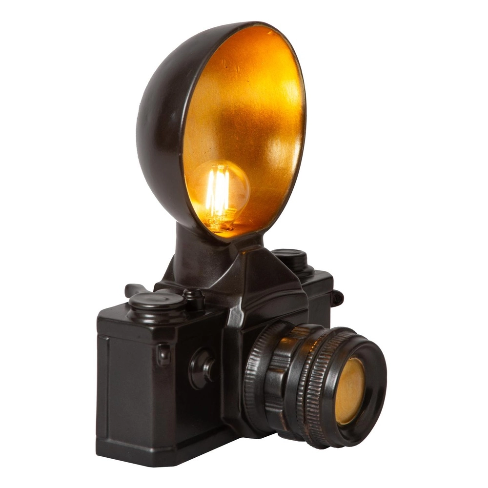 Lampe de table nostalgique Extravaganza Camera noir avec or Lucide 5411212345769
