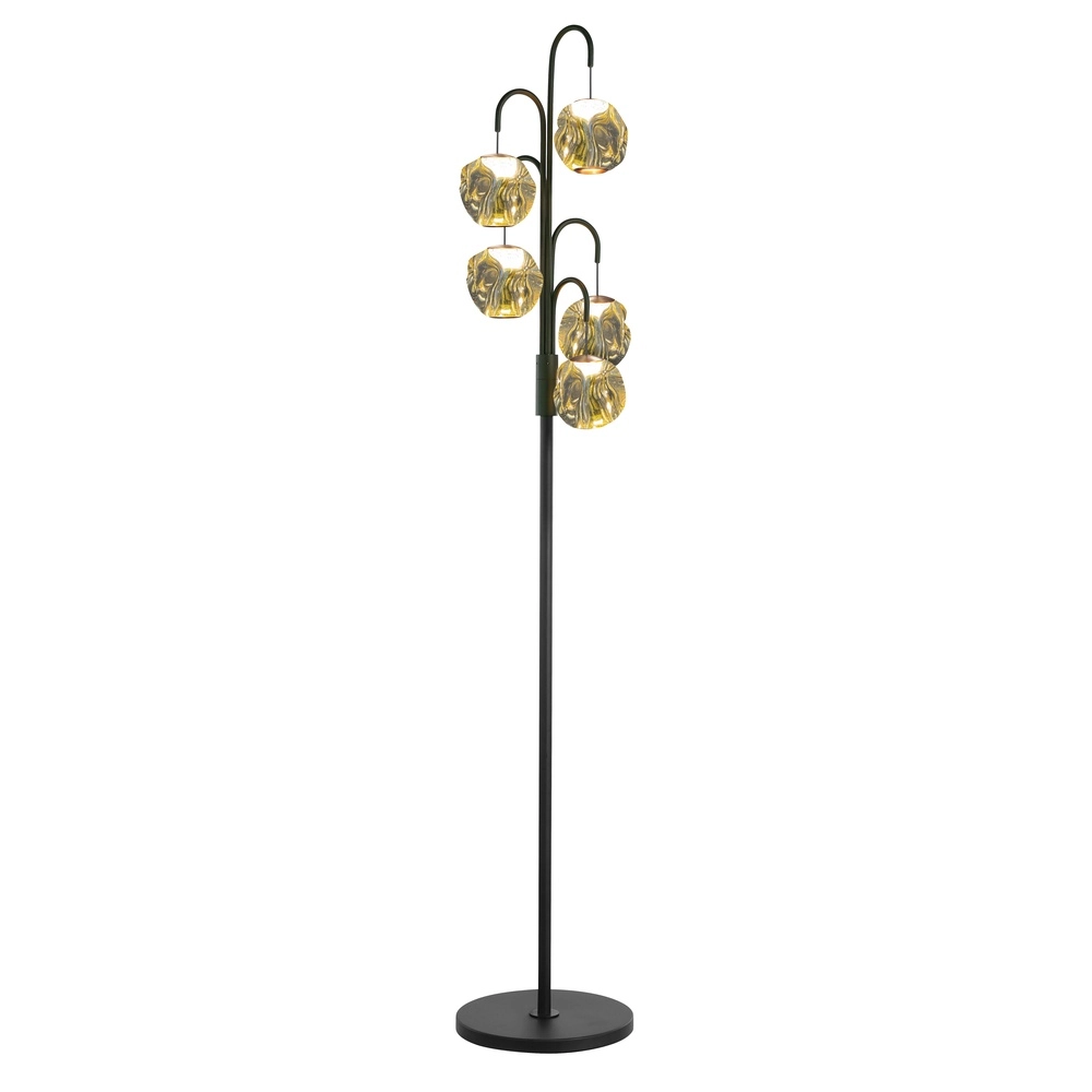 Lampadaire Melina Noir avec verre ambré 5 lumières Lampadaire Melina Noir avec verre ambré 5 lumières