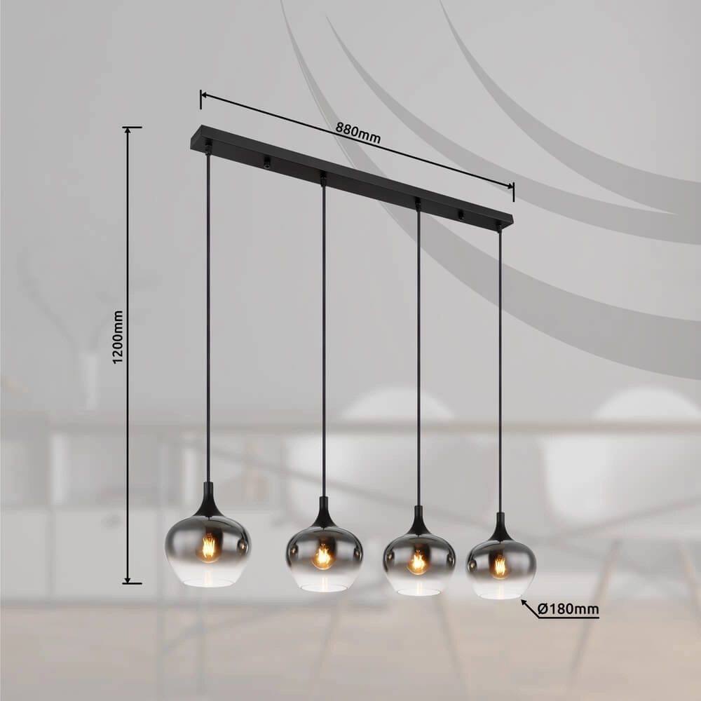 Suspension noire Maxy 4 lumières droites Globo 9007371432400