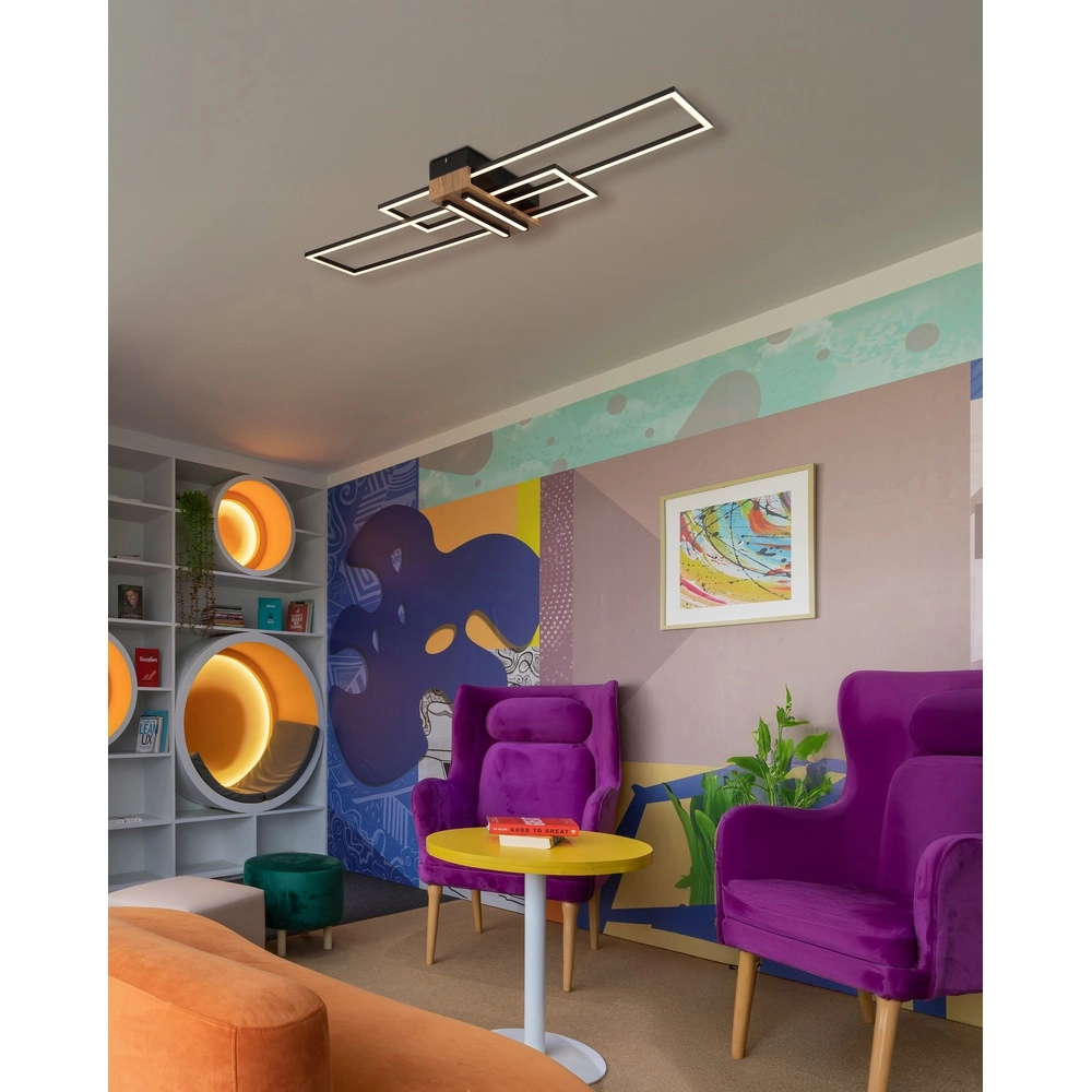Lampe de plafond moderne Dakari noir avec bois Globo 9007371528479