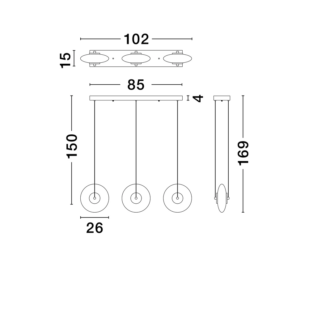 Suspension unique Ballet Noir 3 lumières droit Lyora 5212017458421