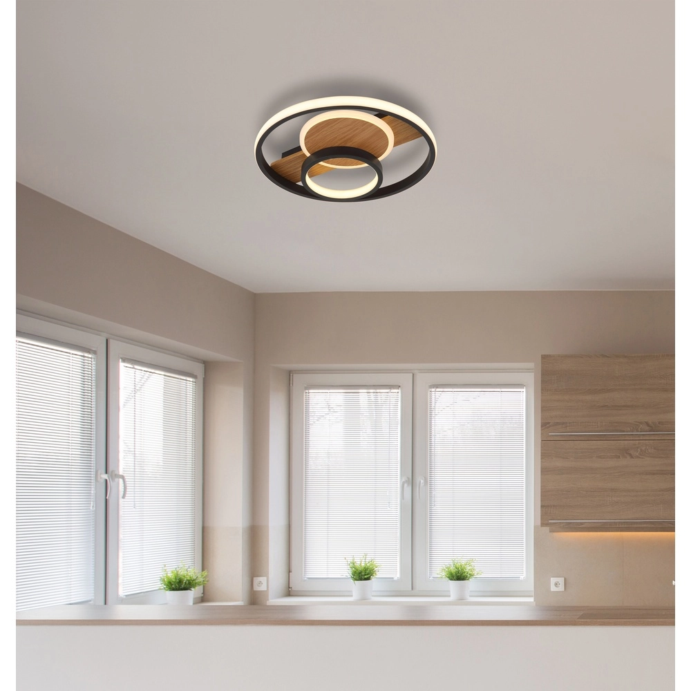 Lampe de plafond à design Pikara noir avec bois Globo 9007371474707