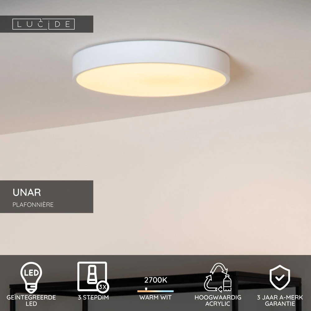 Éclairage de plafond Unar Ø 30cm - 2700K - blanc Lucide 5411212792020