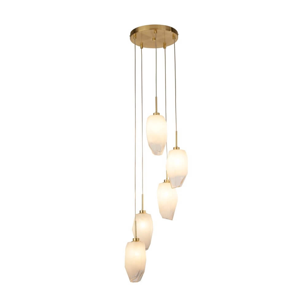 Suspension vide 5 lumières Rocky avec verre blanc