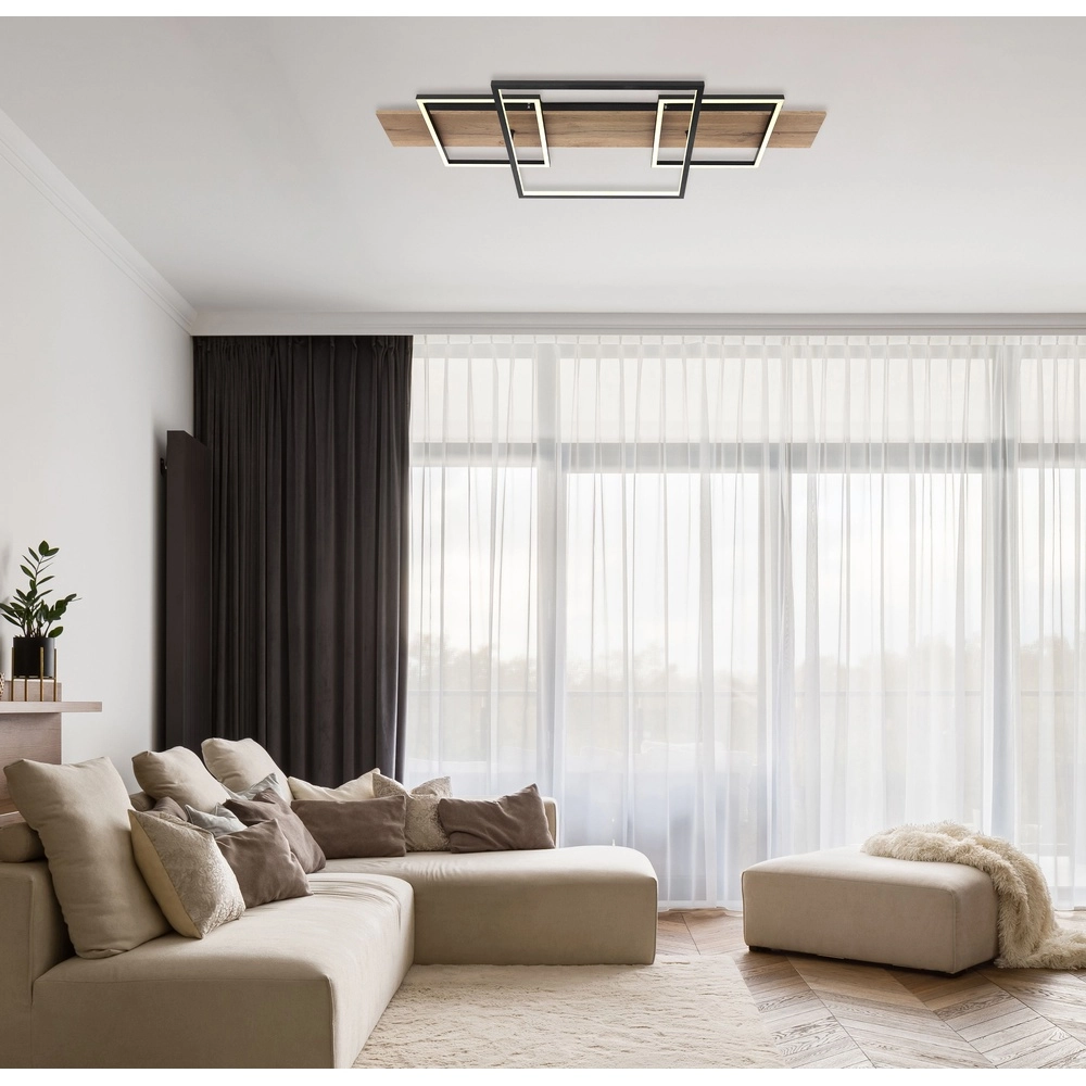 Lampe de plafond à design Vanni noir avec un aspect bois 95 cm Globo 9007371454082