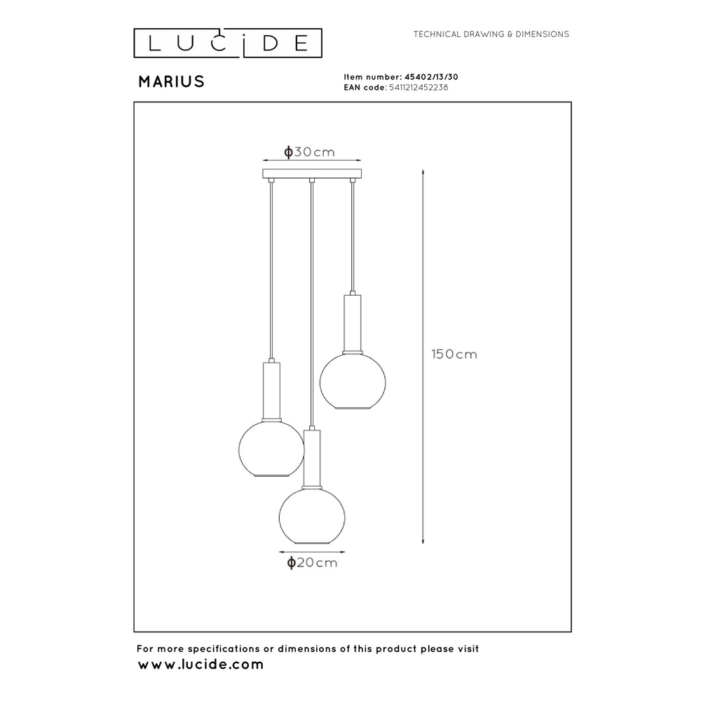 Lampe suspendue Marius Noir à 3 lumières Lucide 5411212452238