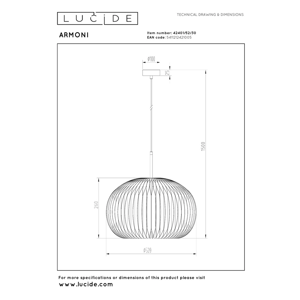 Lampe suspendue Armoni Ø 52cm noir Lucide 5411212421005