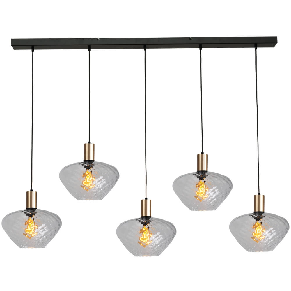 Lampe suspendue 5 lumières - dorée - Porto avec des verres à fumée Blossom