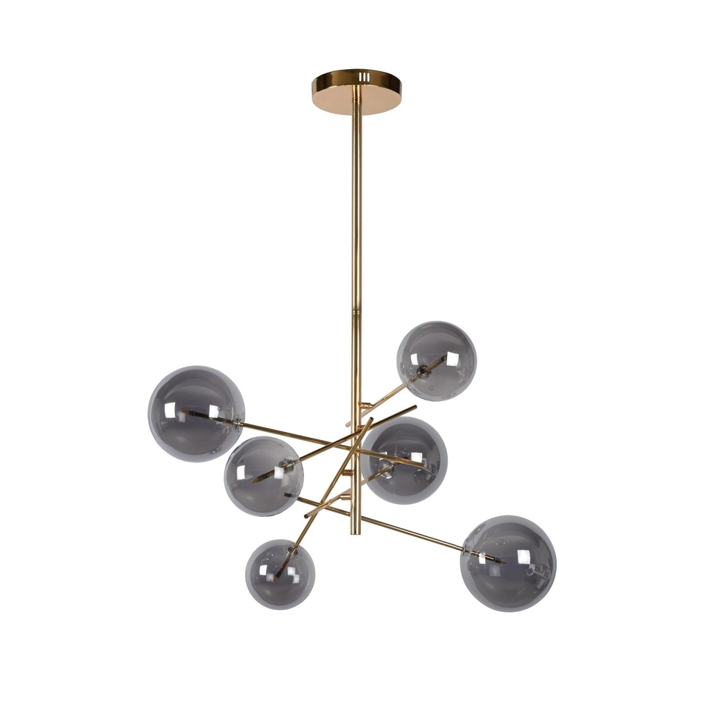 Lampe suspendue à 6 lampes Alara Or avec boules de fumée
