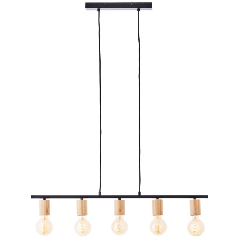 Lampe suspendue 5 lumières Kerry noir avec du bois Lampe suspendue 5 lumières Kerry noir avec du bois