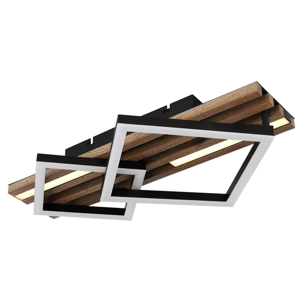 Plafonnier Obrien Noir avec bois 2-lightest Globo 9007371512300