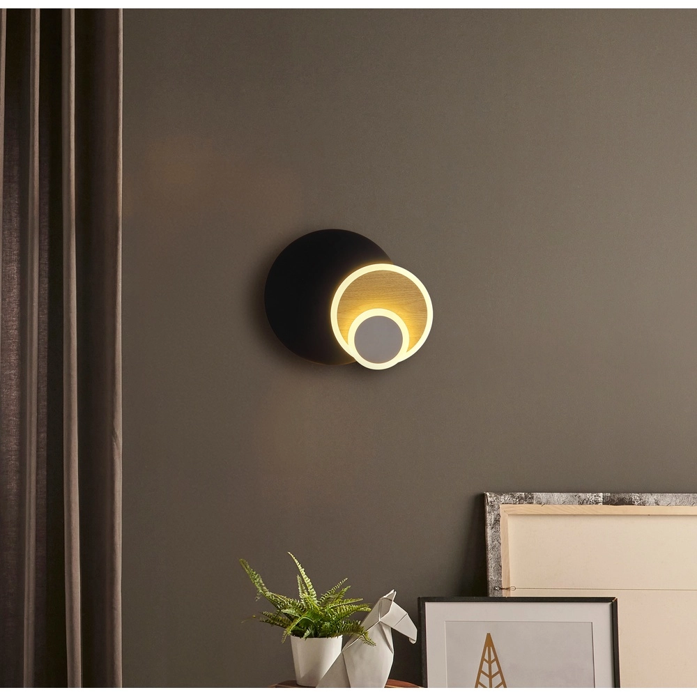 Lampe murale noire Odonell avec du bois Globo 9007371566419