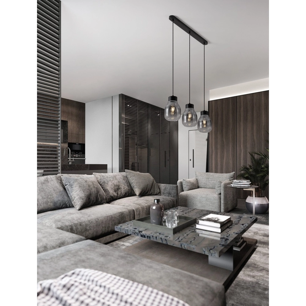 Suspension Blacu 3 lumières noir droit Lyora 5212017447494