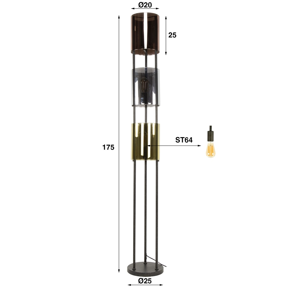 Lampe de pied en verre Lucente Verre coloré - 3x E27 Lyora 8716803511491