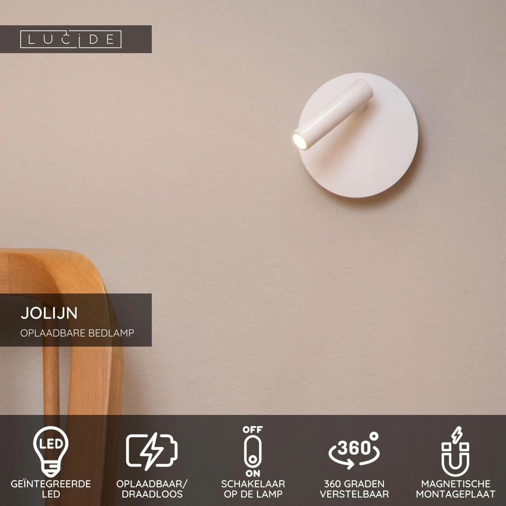 Lumière murale magnétique Jolijn Lampe de chevet blanche rechargeable Lucide 5411212772367
