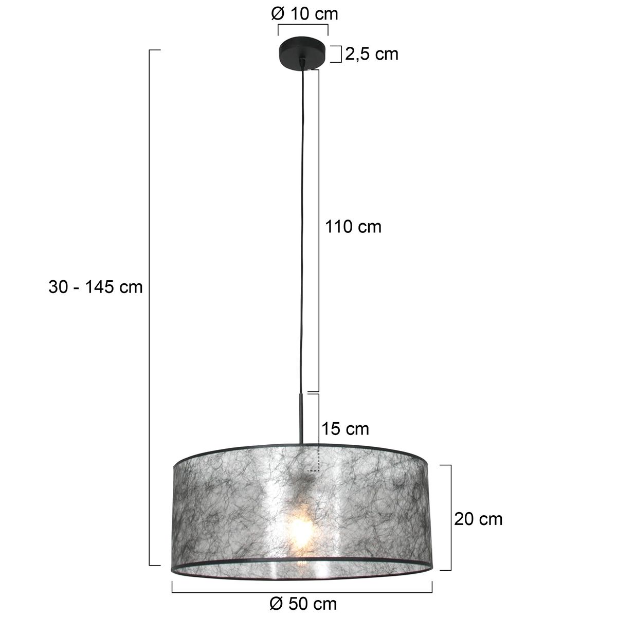 Lampe suspendue Sparkled 50cm avec abat-jour noir transparent Steinhauer 8712746146226