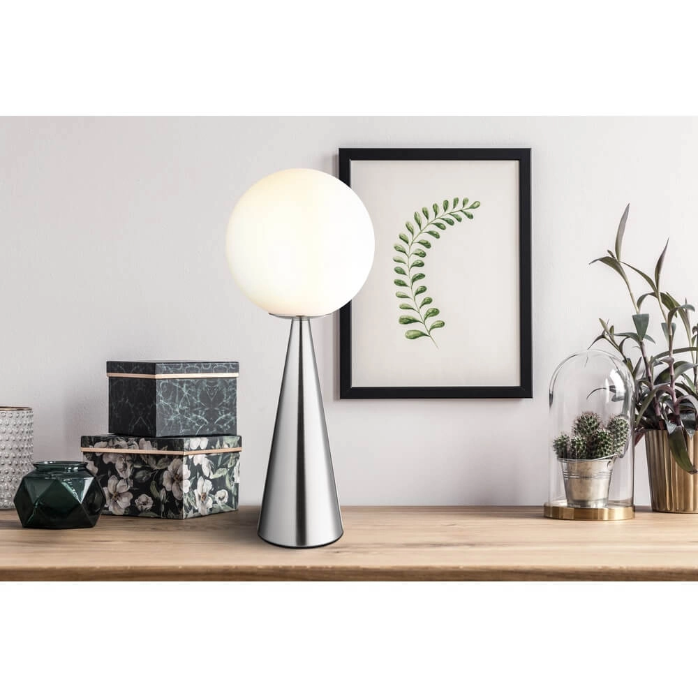 Lampe de table Pinpal nickel avec verre convexe blanc Globo 9007371450343
