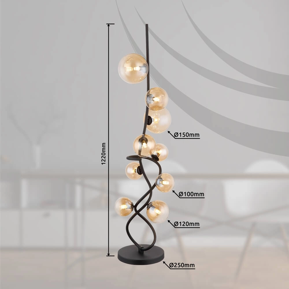 Lampadaire noir Tuberius Design 9 lumières Globo 9007371455447