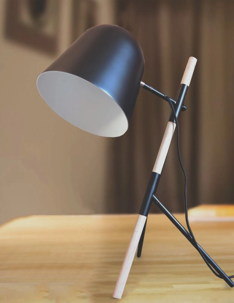 Lampe de table country Sensa Trépied noir avec bois Artdelight 8719831732562