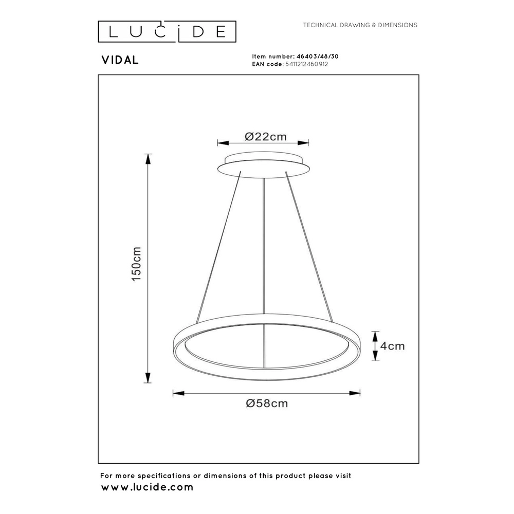 Lampe suspendue Vidal Ø 58 cm noir Lucide 5411212460912