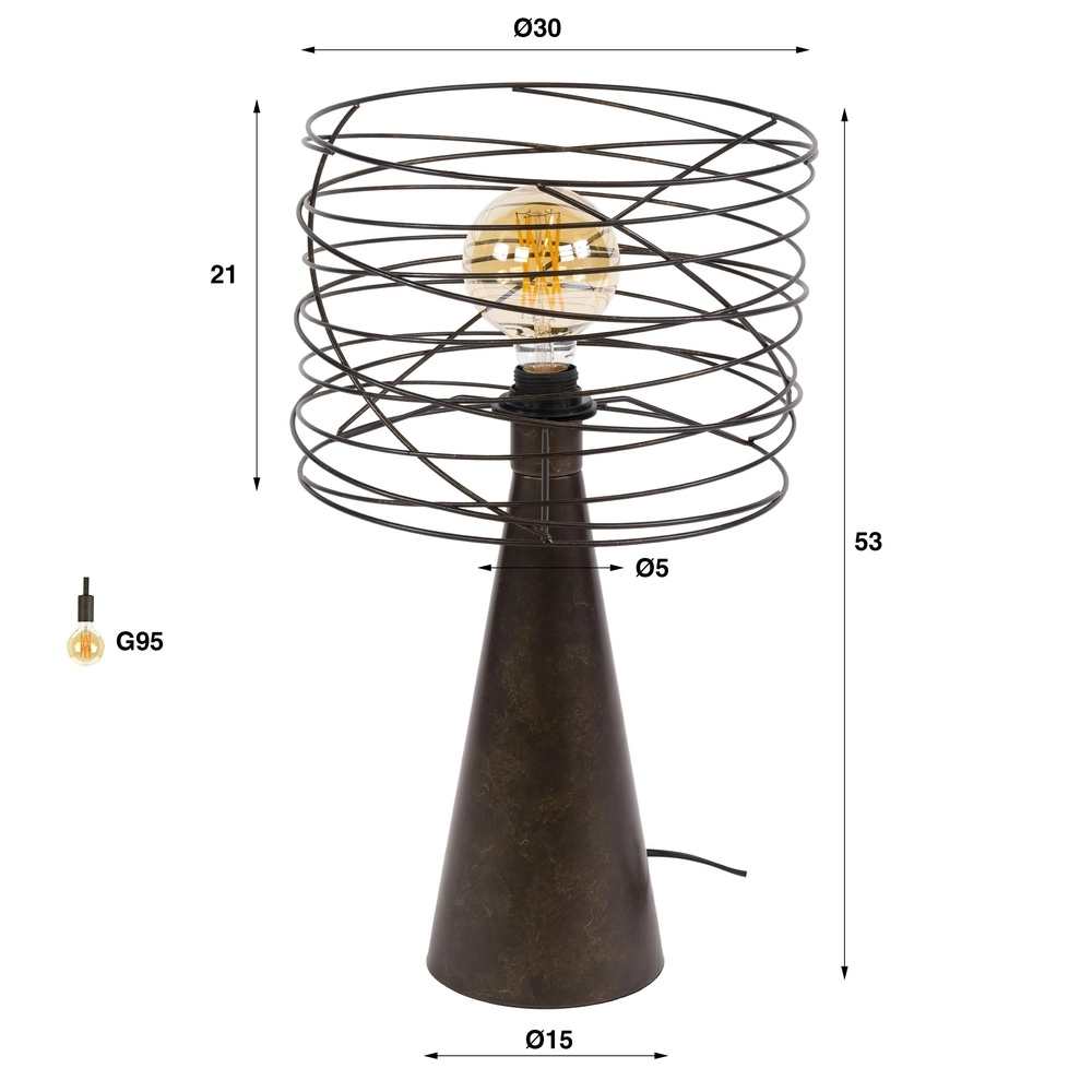 Lampe de table marron urbain Curl avec capuchon de fil Lyora 8716803512511