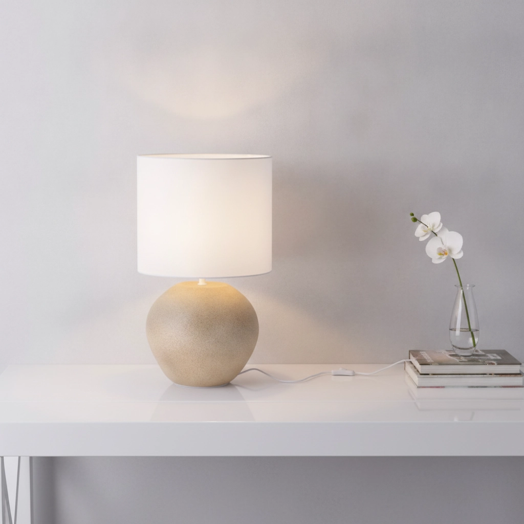 Lampe de table Mizu crème avec capuche blanche