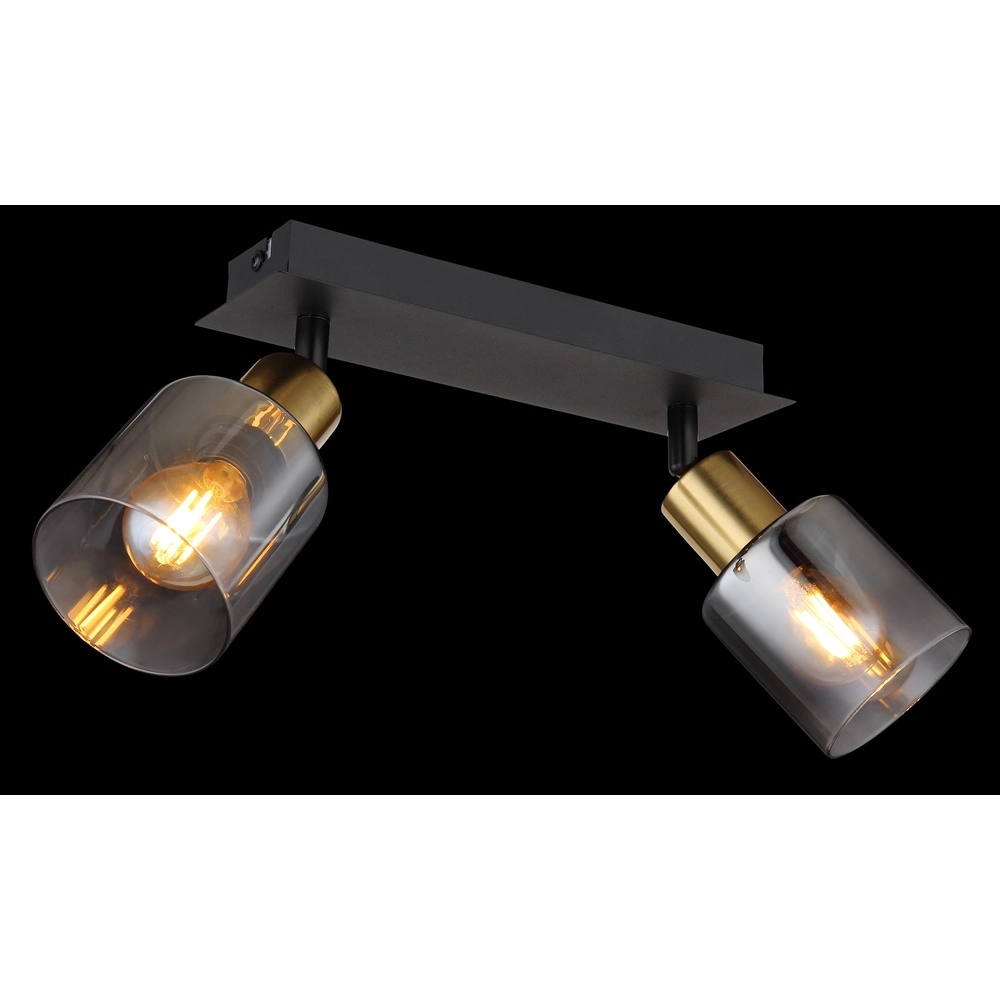 Lampe de plafond à deux lumières Hollsy noir avec verre fumé Globo 9007371445851