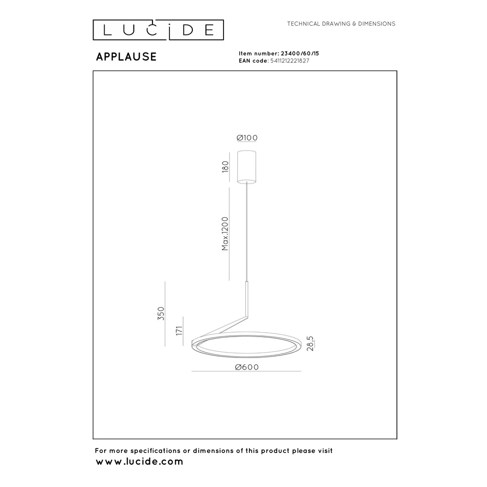 Suspension LED élégante Applause Métal brossé - Ø 60cm Premium by Lucide 5411212221827