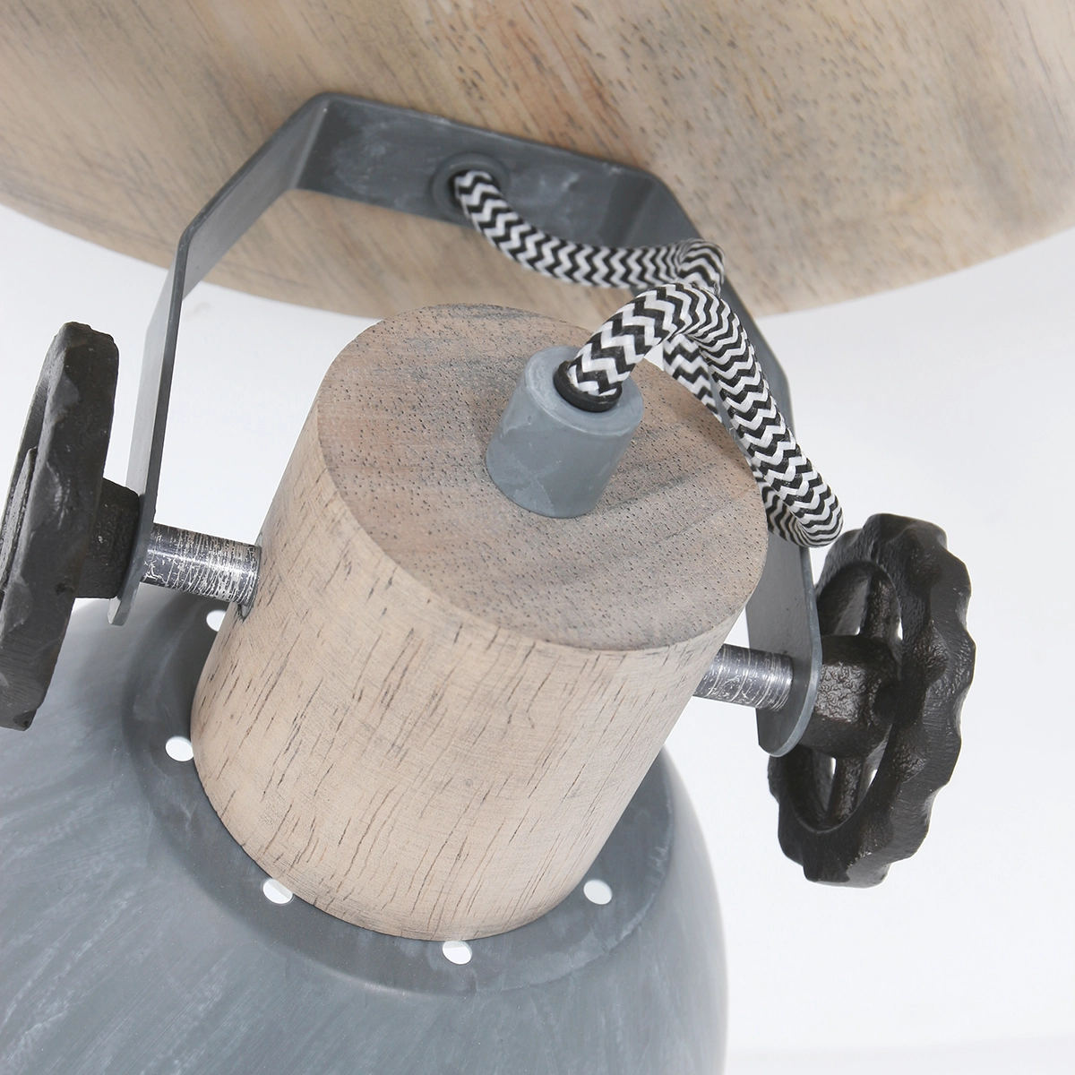 Plafonnier industriel Gearwood Gris vintage à 3 lumières avec bois Steinhauer 8712746135404