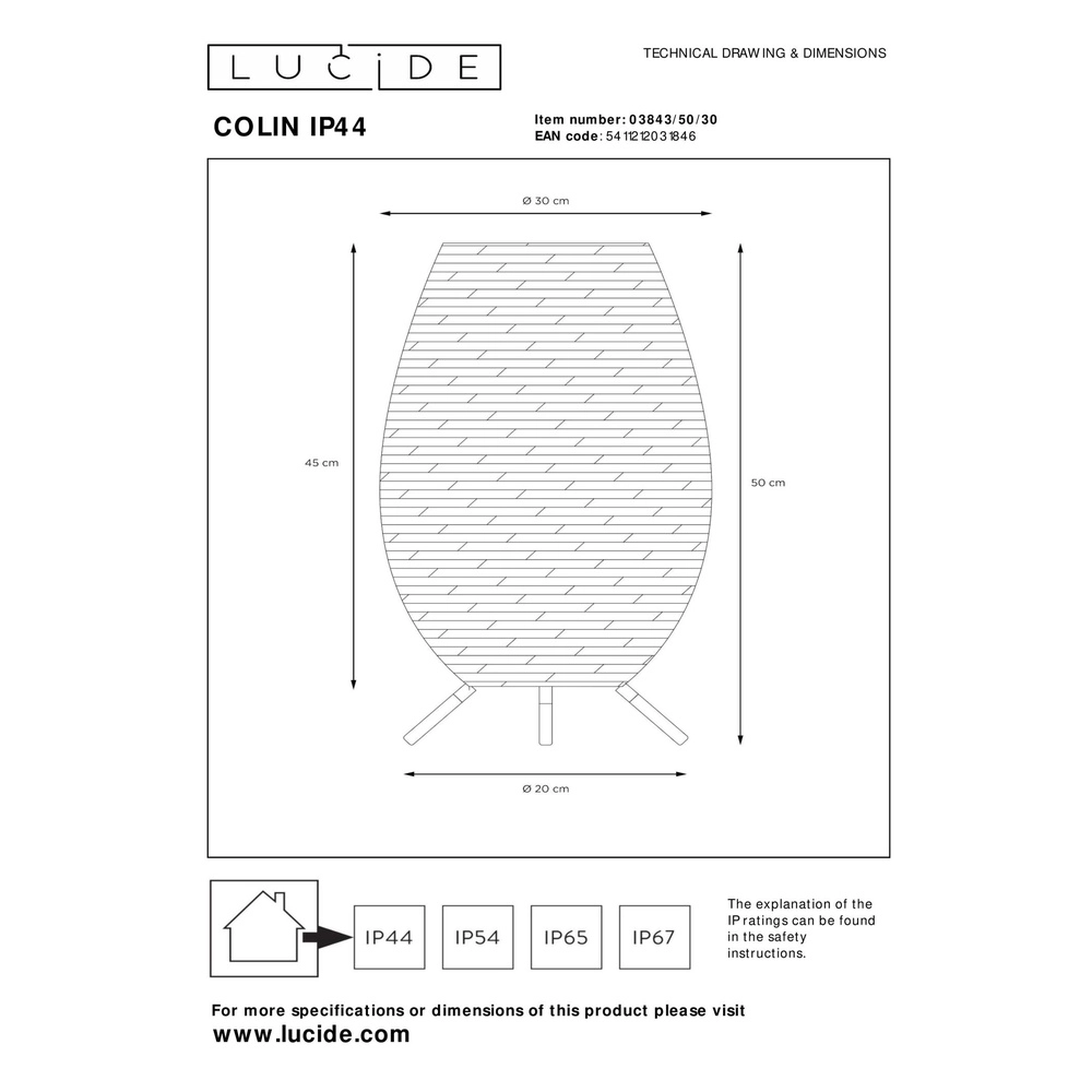 Lampe de table rechargeable Colin Ip44 Noir Lucide 5411212031846