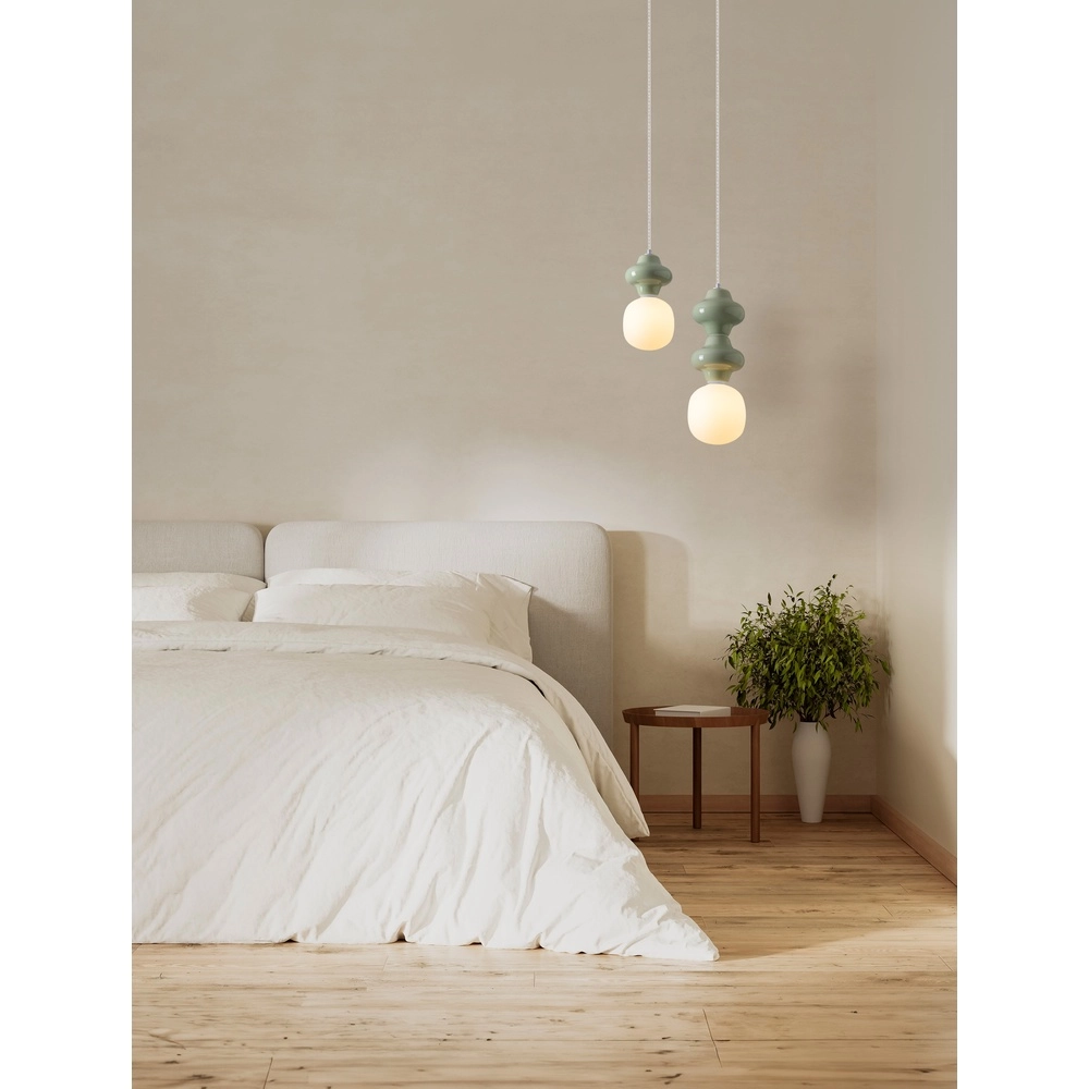 Suspension Clio M céramique vert clair avec verre blanc Lyora 5212017461278