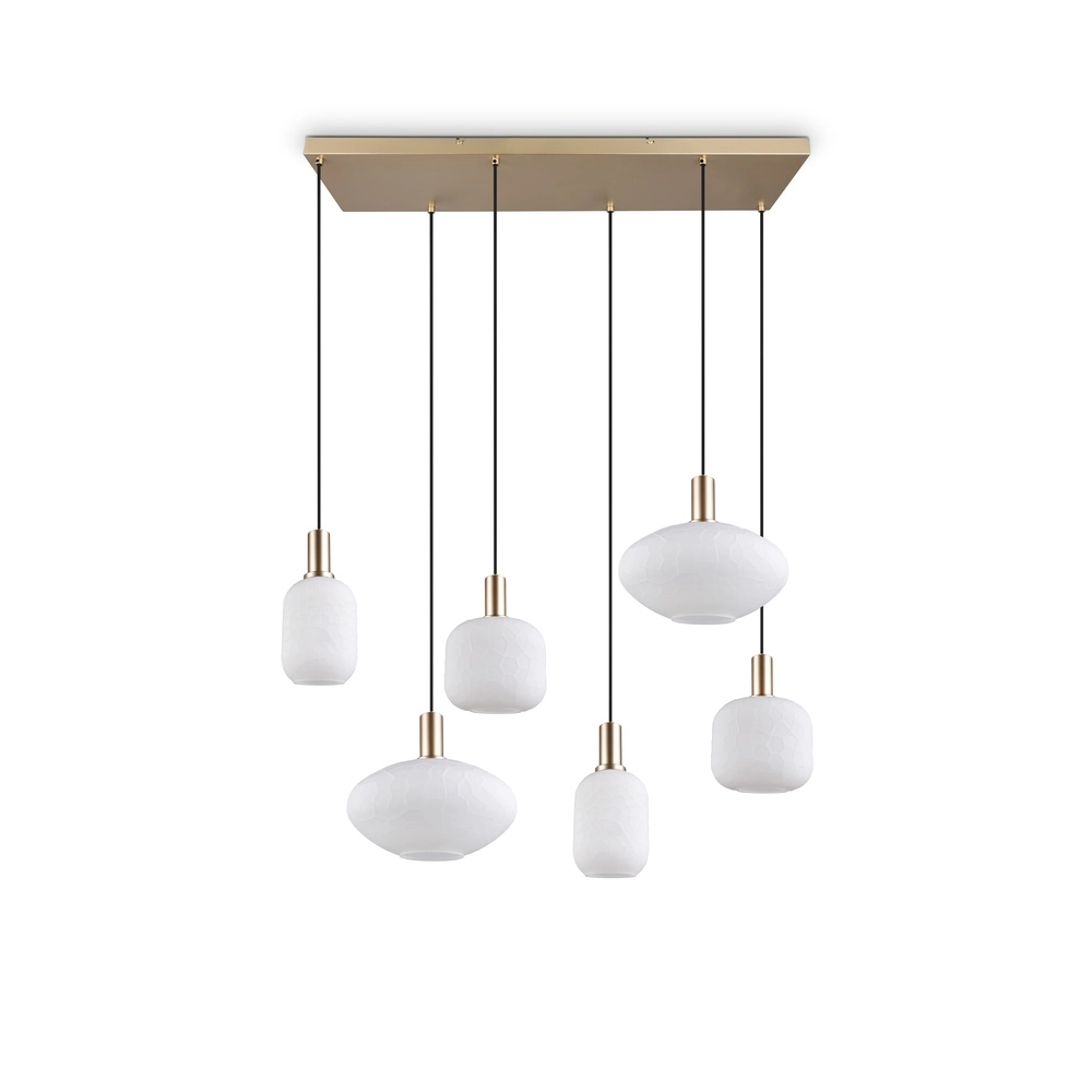 Lampe suspendue à 6 lampes Emelie Or avec verre blanc Trio 4017807724332