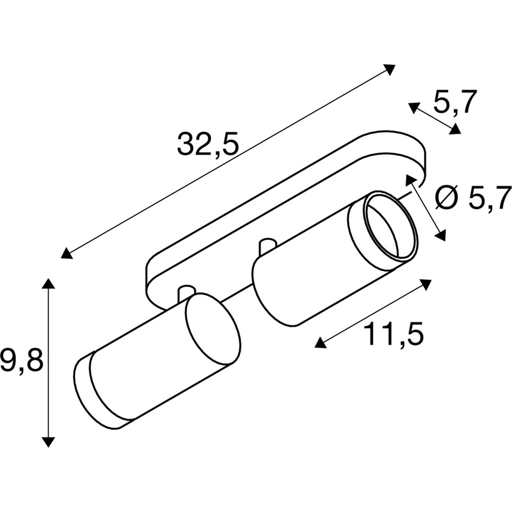 Spot monté en surface Grip! L 2 lumières blanches avec anneau noir SLV 4024163304405