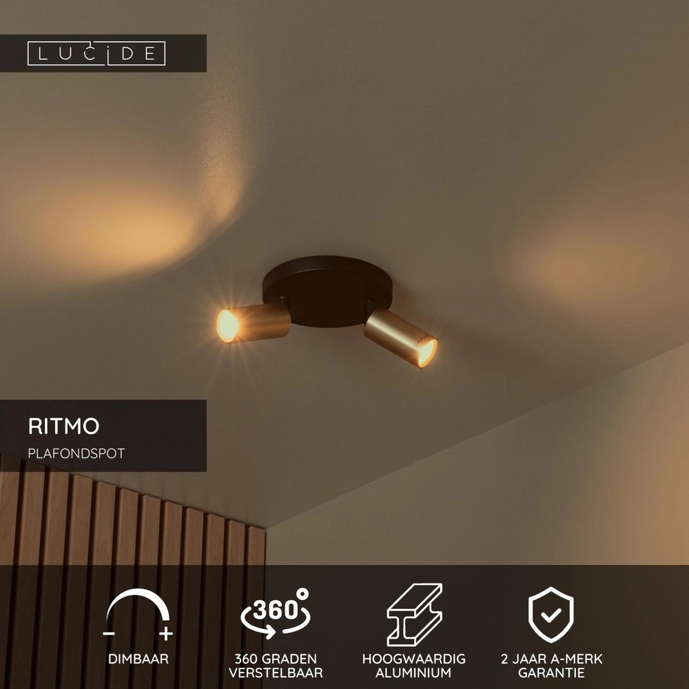 Projecteur de plafond Ritmo mini GU10 2-light gold Lucide 5411212093981