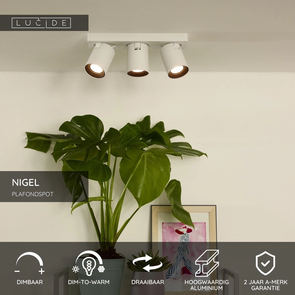 Projecteur de plafond Nigel Blanc à 3 lumières Lucide 5411212092588