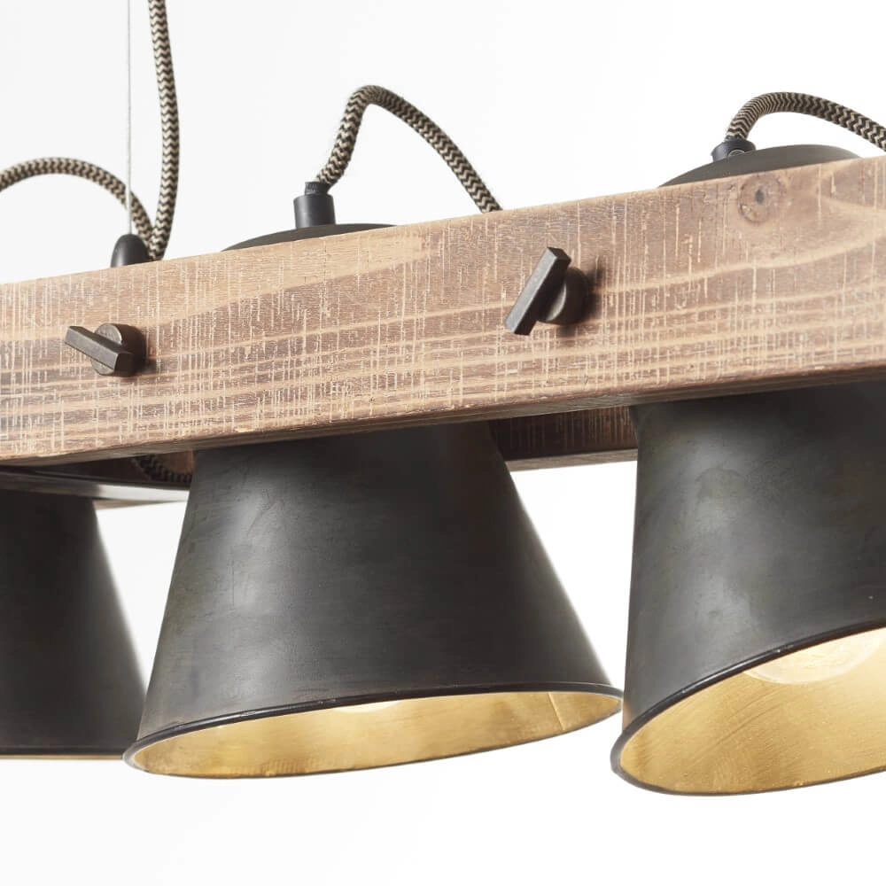 Lampe suspendue 5 lumières Decca noir avec du marron Brilliant 4004353361494