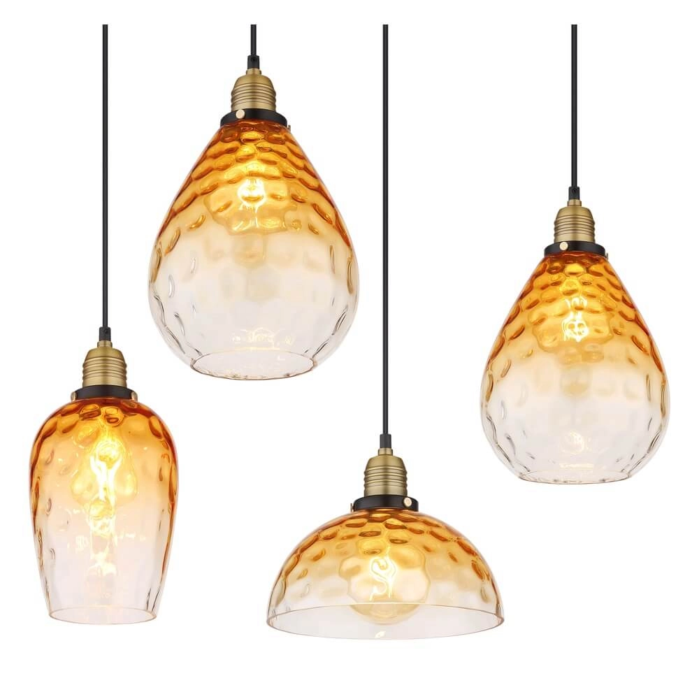 Suspension 8 lumières Salvy Nid d’abeille en verre ambré Globo 9007371448609