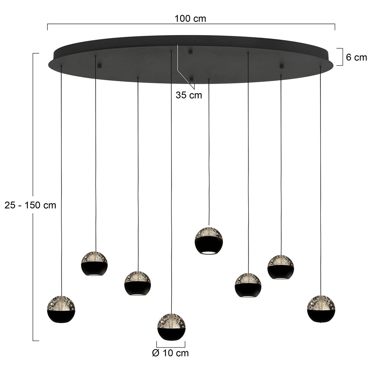 Lampe suspendue ovale Belluno LED 8 voyants - Noir Steinhauer 8712746184006