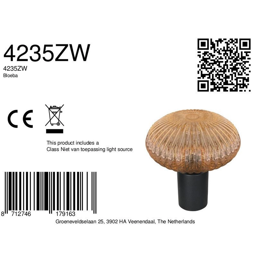 Lampe de table Bloeba noir avec verre ambré Steinhauer 8712746179163