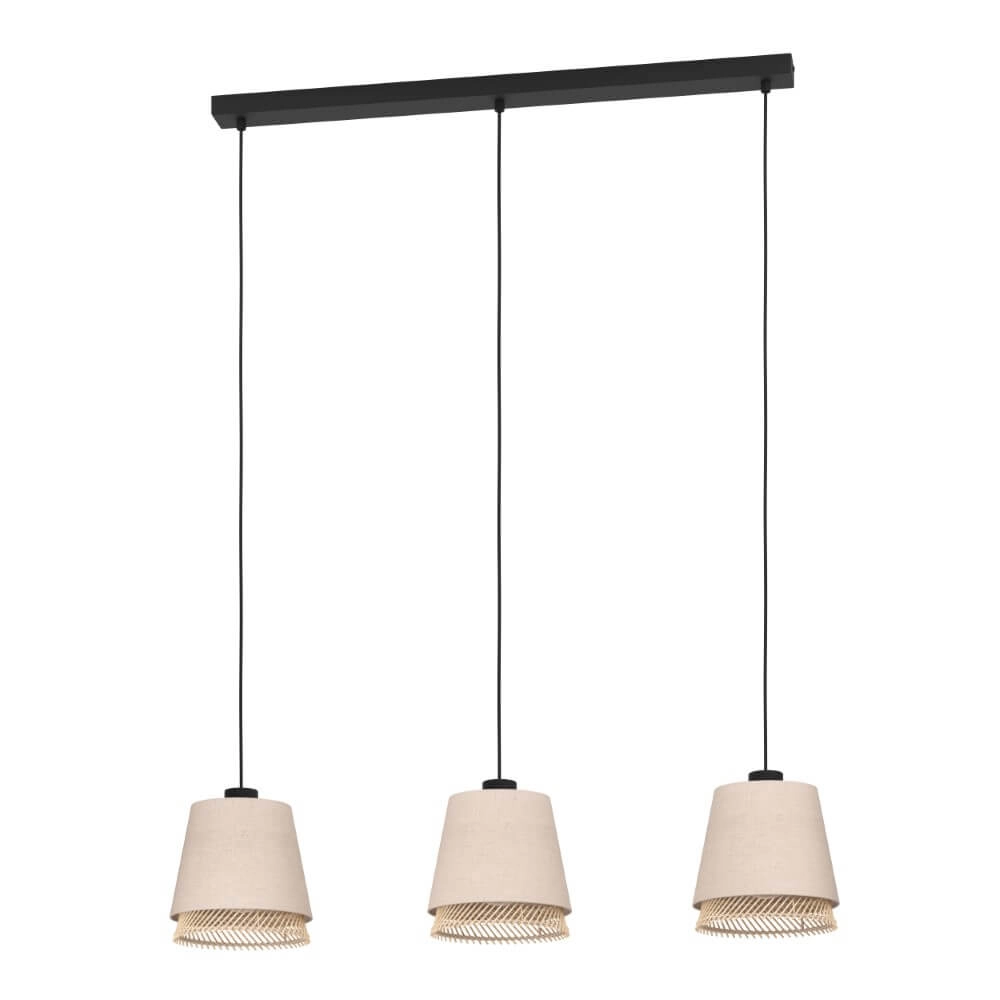 Lampe suspendue 3 lumières Tabley lin avec rotin Lampe suspendue 3 lumières Tabley lin avec rotin