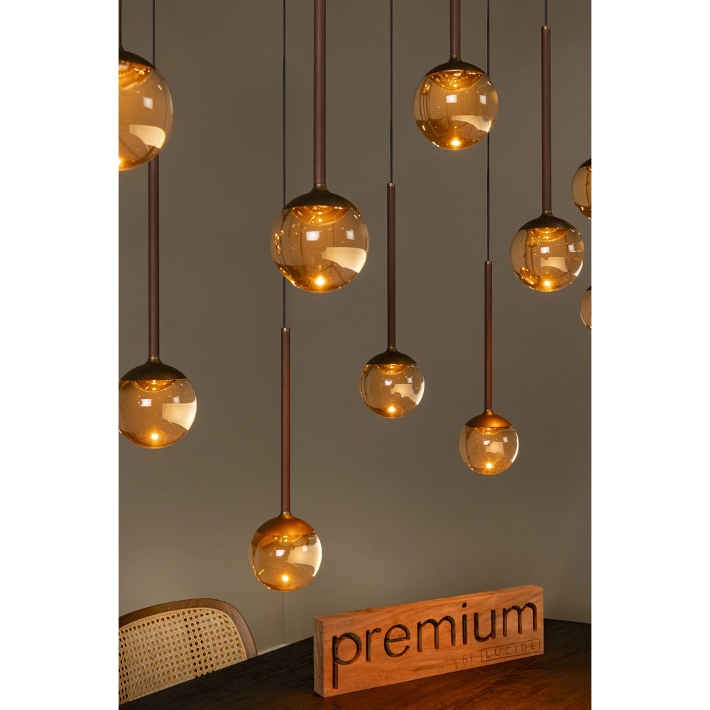 Lampe suspendue ovale Calina 12 lumières avec sphères ambrées Premium by Lucide 5411212242068