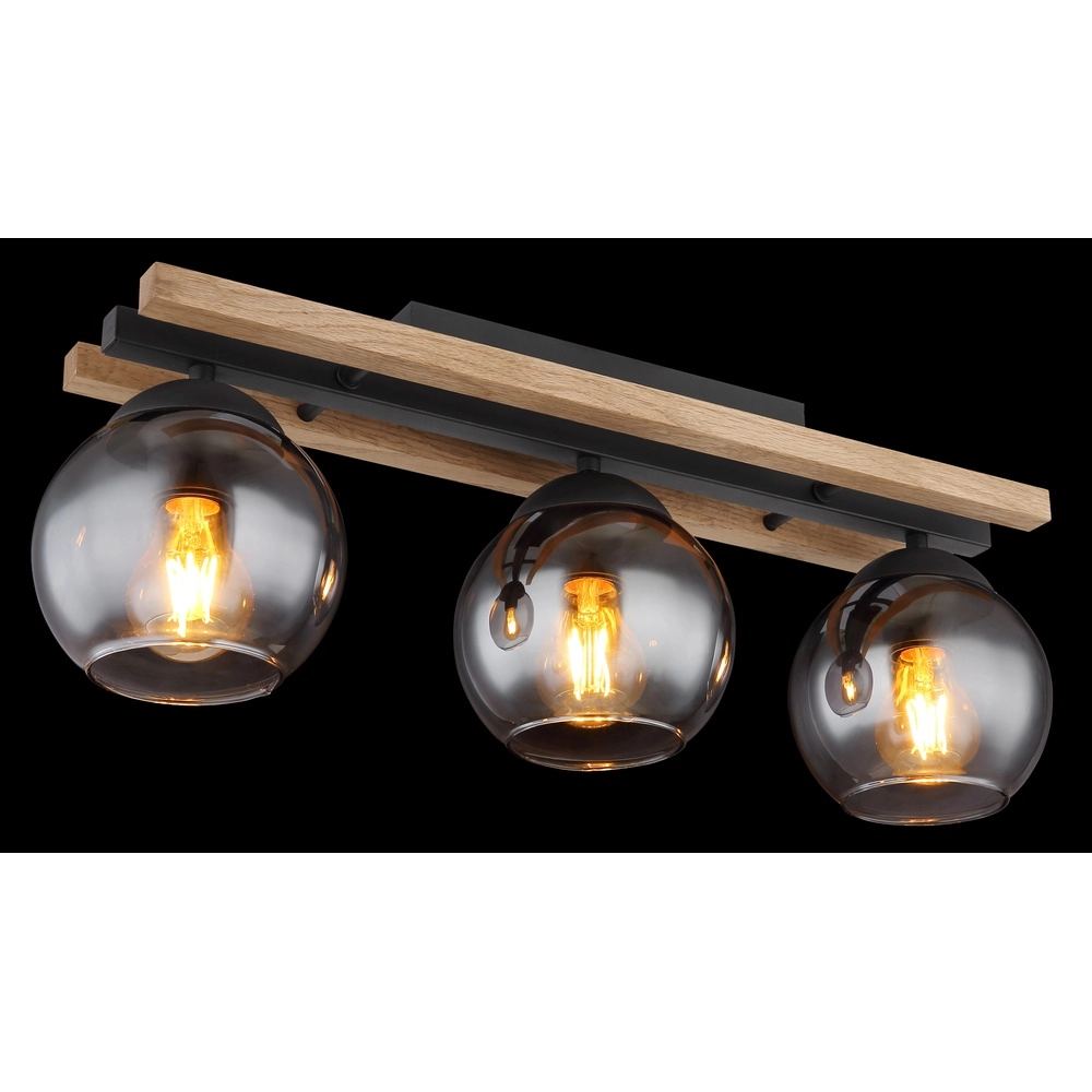 Lampe de plafond à 3 lumières Conni noir avec bois Globo 9007371448739
