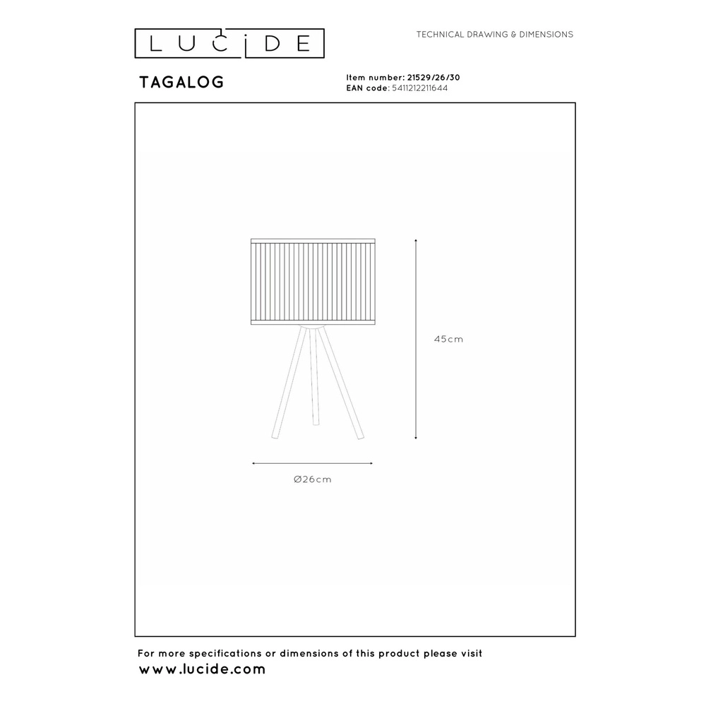 Lampe de table Tagalog Ø 26cm noir Lucide 5411212211644
