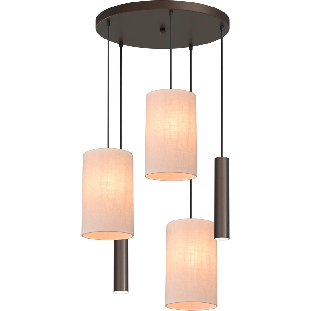 Lampe suspendue à 5 lumières Lisbourg Cacao avec un chapeau blanc foncé