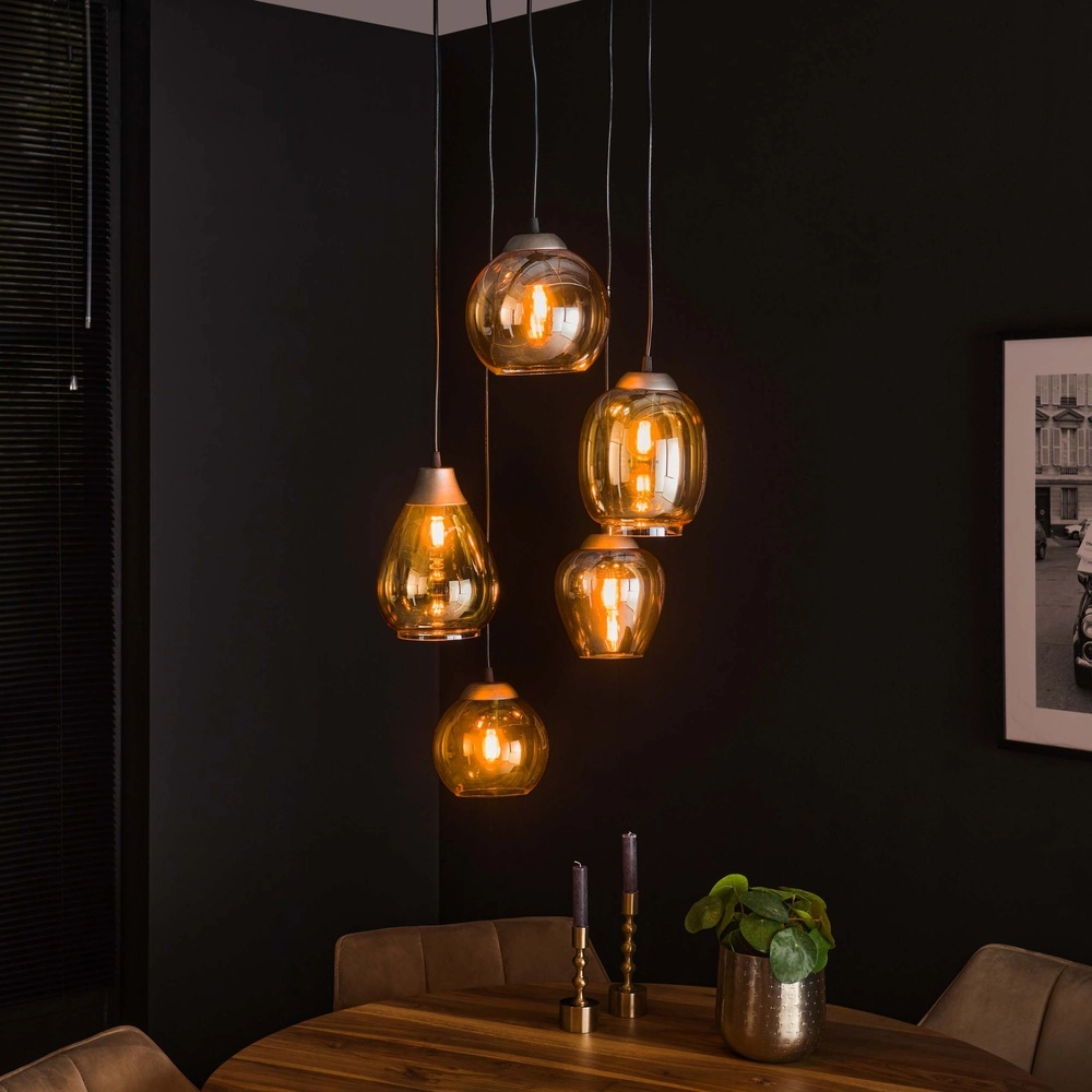 Lampe pendante de table à manger Mix 5x E27 - Ø 43cm - verre ambré