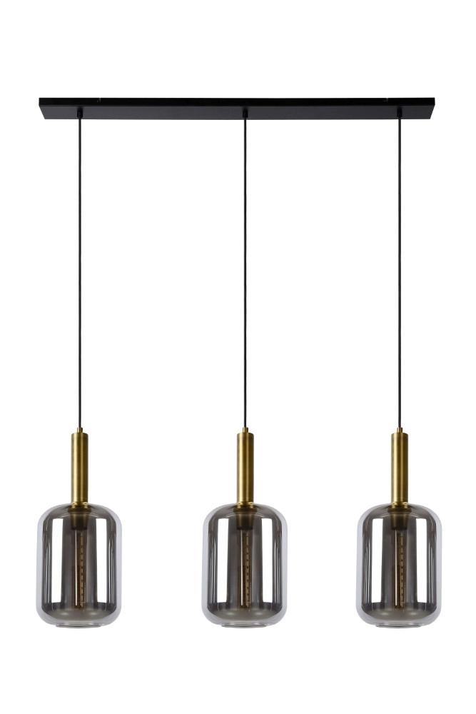 Lampe pendante à 3 liches Joanet Or droit avec verre fumé Lucide 5411212451989