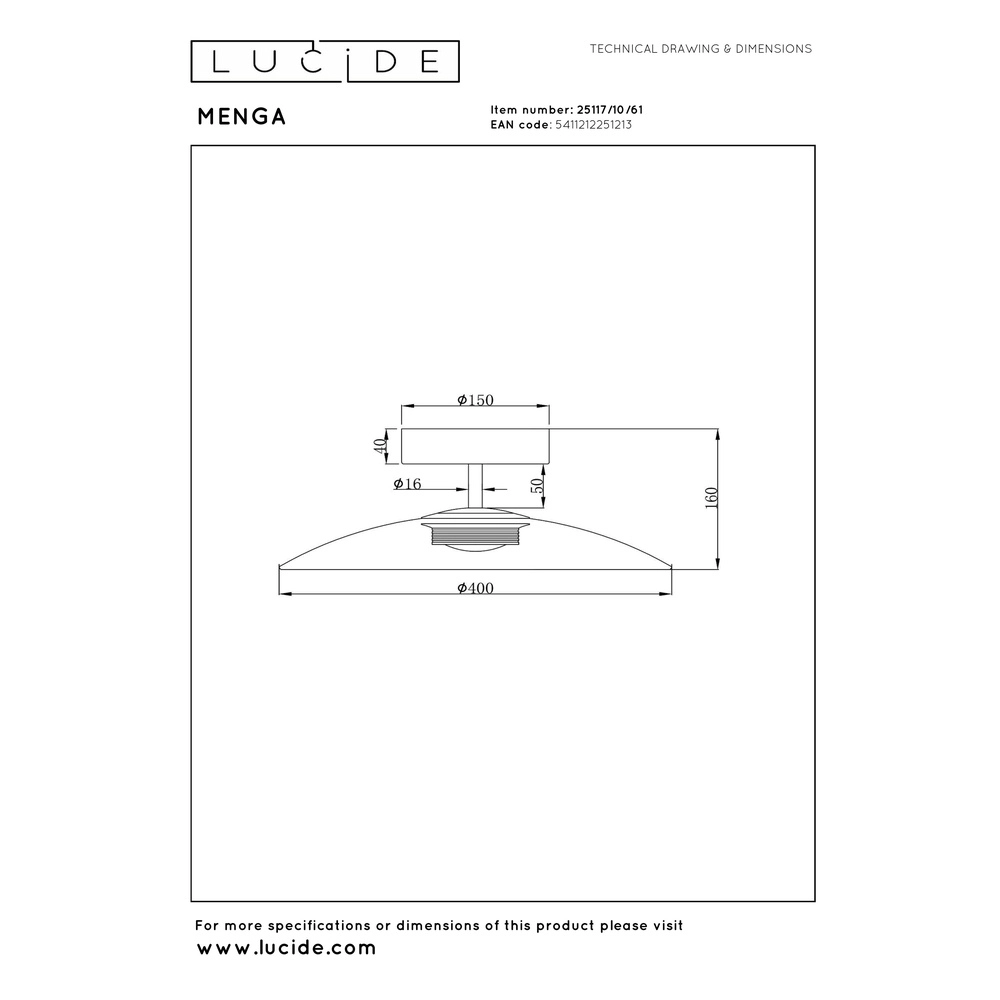 Lampe de plafond élégante Menga Ø verre blanc de 40 cm Premium by Lucide 5411212251213