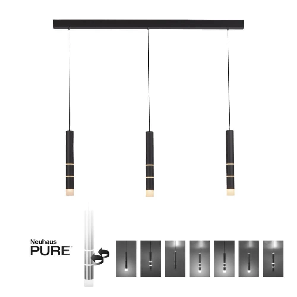 Lampe suspendue noire Pure Vega 3 lumières Paul Neuhaus 4012248357576