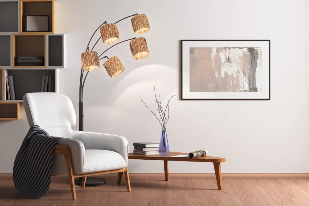 Lampe à arc Hyazinthe en rotin à 5 lumières Fischer & Honsel 4003694404440